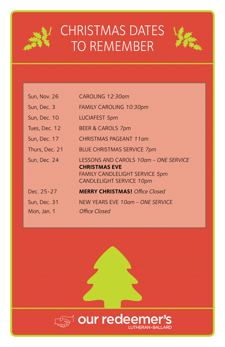 Christmas Dates 2017 Our Redeemer's Lutheran Church